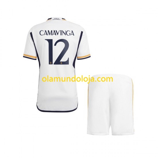 Camisola Real Madrid Camavinga 12 Criança Equipamento Primeiro 2023-2024 Manga Curta